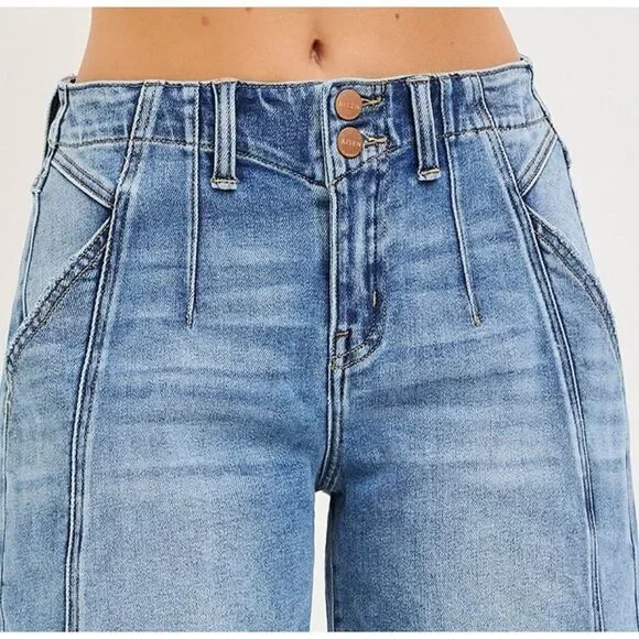 RISEN 2-Button Slouchy Bermuda Long Jean Shorts Pockets sz Large - Picture 5 of 8